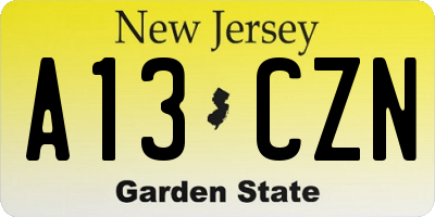NJ license plate A13CZN
