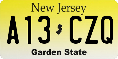 NJ license plate A13CZQ