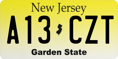 NJ license plate A13CZT