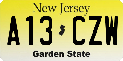 NJ license plate A13CZW