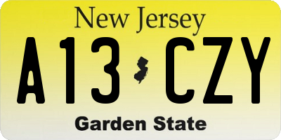 NJ license plate A13CZY