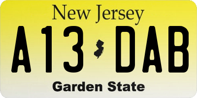 NJ license plate A13DAB