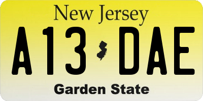 NJ license plate A13DAE