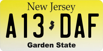 NJ license plate A13DAF