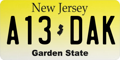 NJ license plate A13DAK