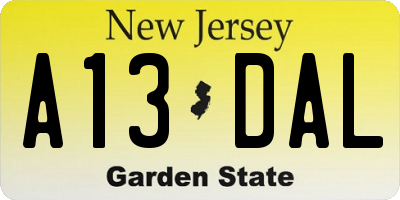 NJ license plate A13DAL