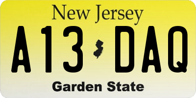 NJ license plate A13DAQ