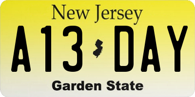 NJ license plate A13DAY