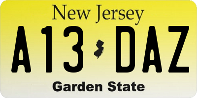 NJ license plate A13DAZ