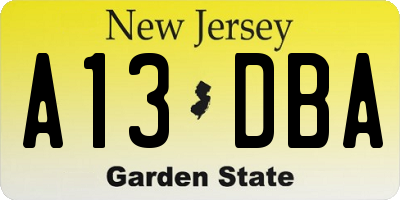NJ license plate A13DBA