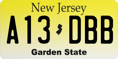 NJ license plate A13DBB