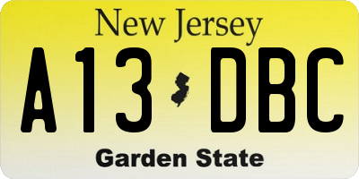 NJ license plate A13DBC
