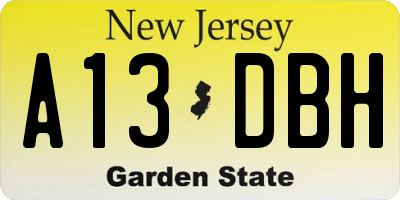 NJ license plate A13DBH