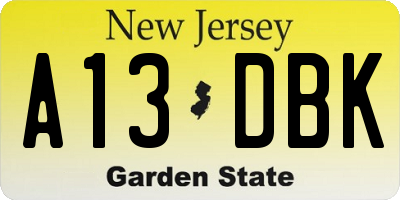 NJ license plate A13DBK