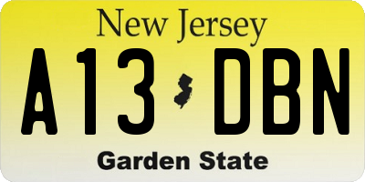 NJ license plate A13DBN