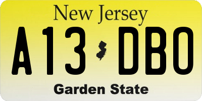 NJ license plate A13DBO