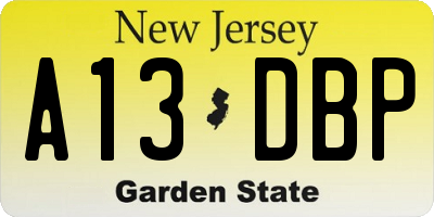 NJ license plate A13DBP