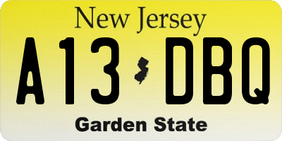 NJ license plate A13DBQ