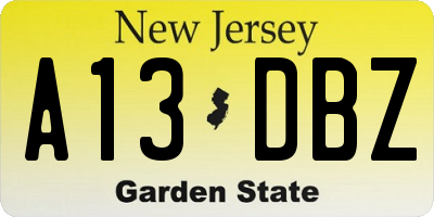 NJ license plate A13DBZ