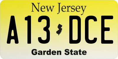 NJ license plate A13DCE