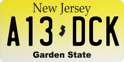 NJ license plate A13DCK