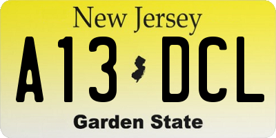 NJ license plate A13DCL