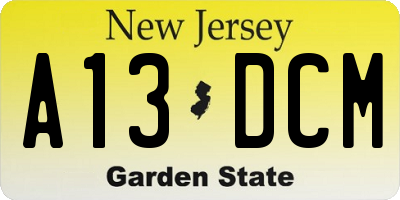 NJ license plate A13DCM