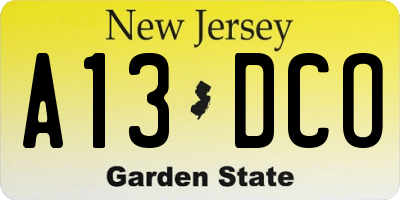 NJ license plate A13DCO