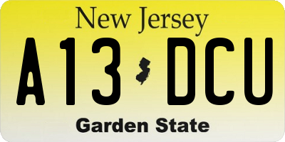 NJ license plate A13DCU