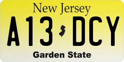 NJ license plate A13DCY