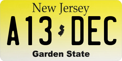NJ license plate A13DEC