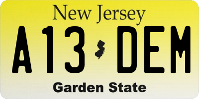 NJ license plate A13DEM