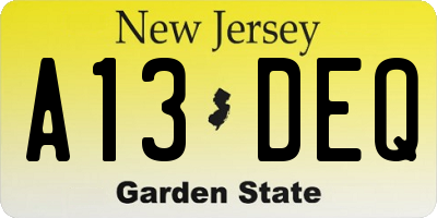 NJ license plate A13DEQ