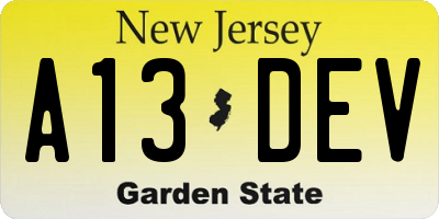 NJ license plate A13DEV