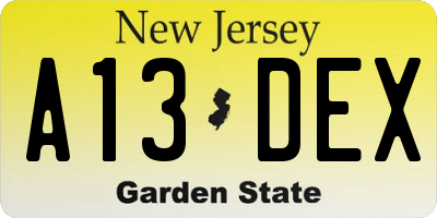 NJ license plate A13DEX