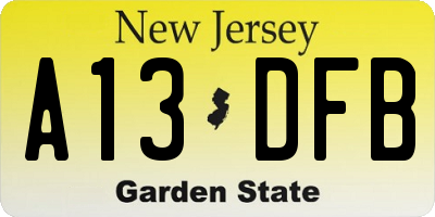 NJ license plate A13DFB