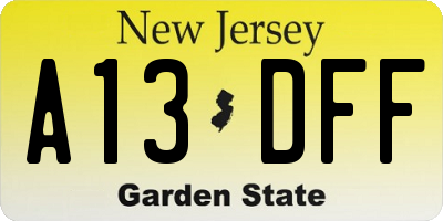 NJ license plate A13DFF