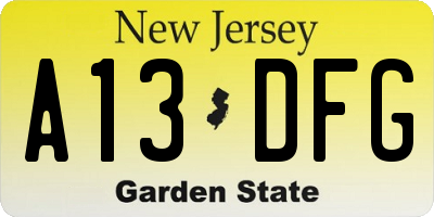 NJ license plate A13DFG