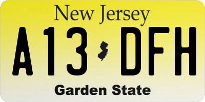 NJ license plate A13DFH