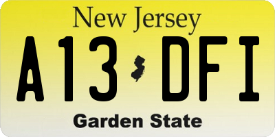 NJ license plate A13DFI