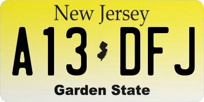 NJ license plate A13DFJ