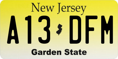 NJ license plate A13DFM