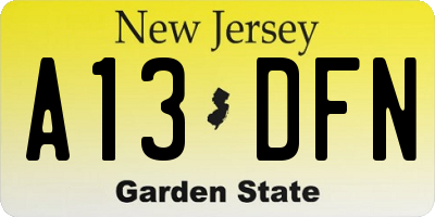 NJ license plate A13DFN