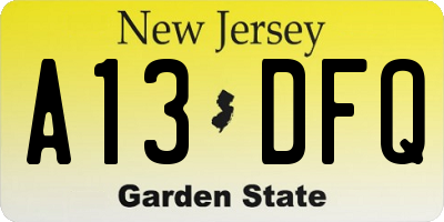 NJ license plate A13DFQ