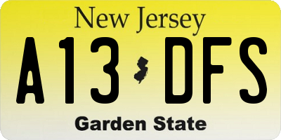 NJ license plate A13DFS