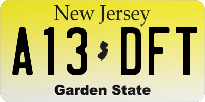 NJ license plate A13DFT