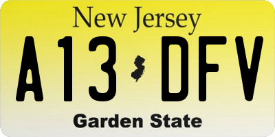 NJ license plate A13DFV