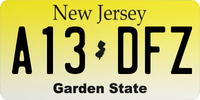 NJ license plate A13DFZ