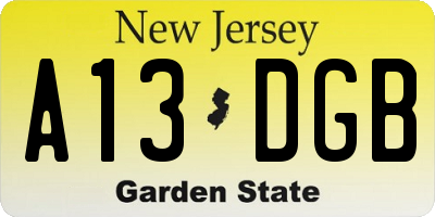 NJ license plate A13DGB