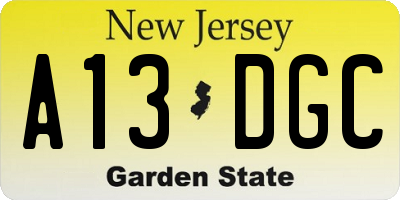 NJ license plate A13DGC